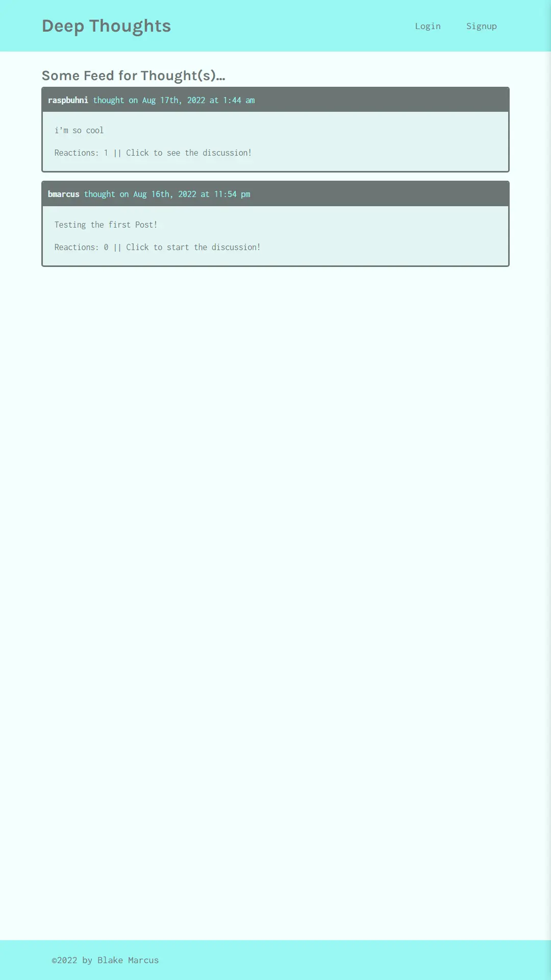 Screenshot of Deep Thoughts website or app