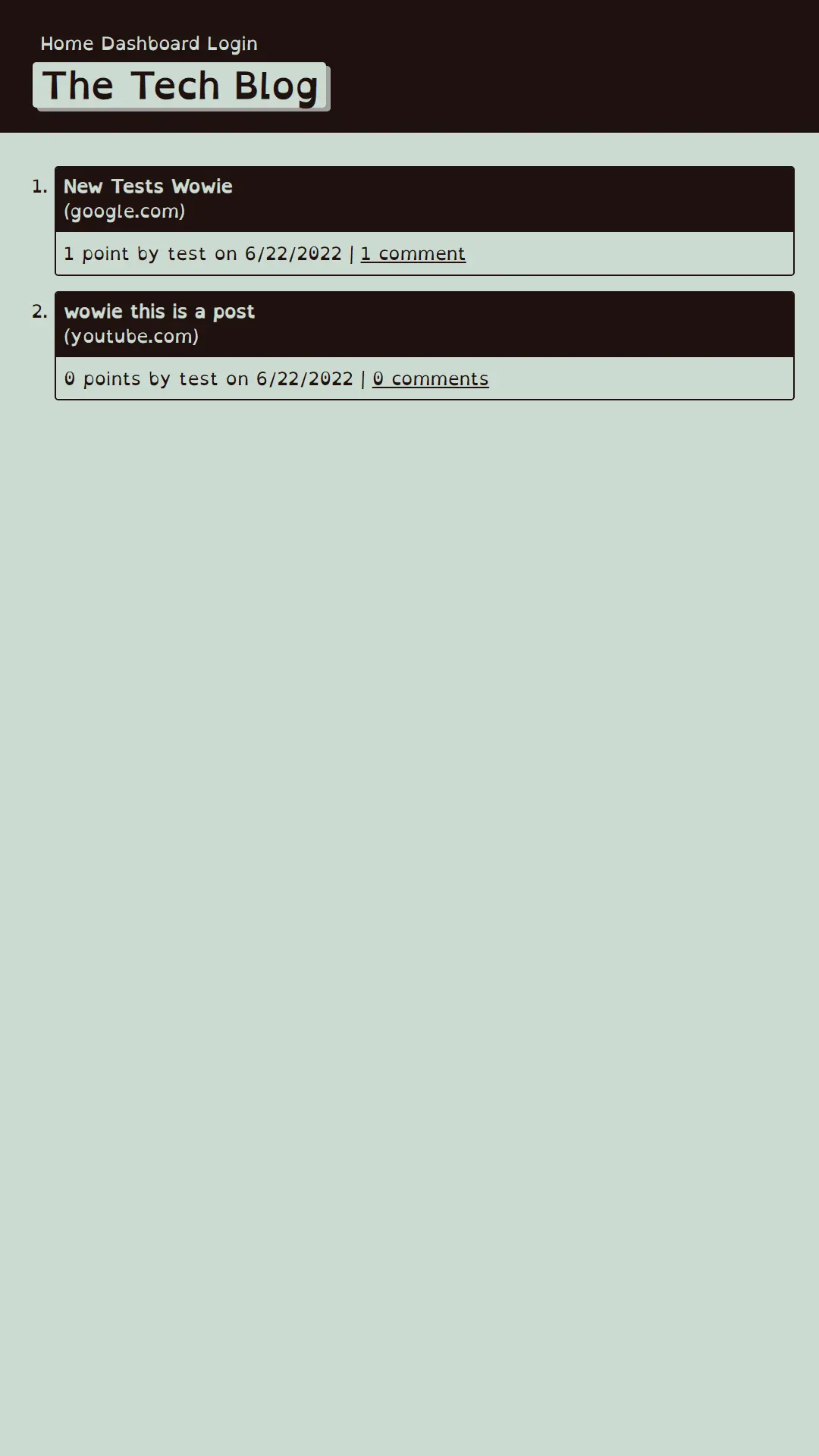 Screenshot of Tech Blog website or app